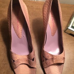 Snake skin open-toe pumps.  Brown/tan, Sz. 9.5M.